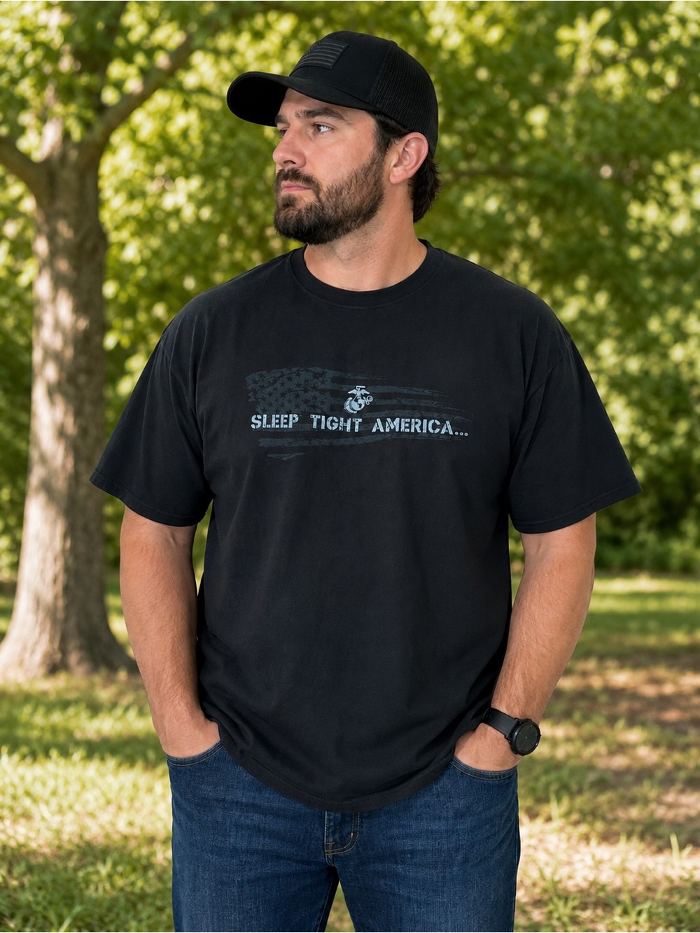 Men's Black 'Sleep Tight America' USMC Graphic Tee